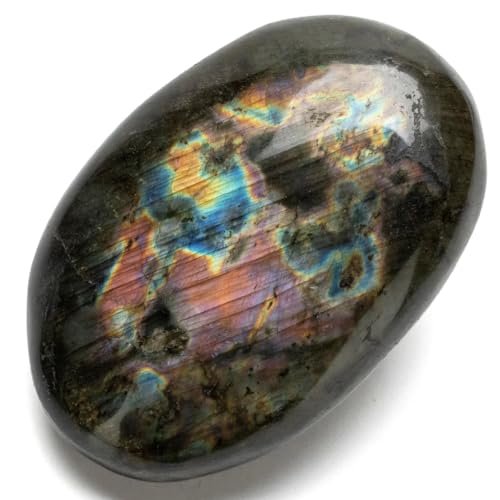 KALIFANO Palmstein mit heilender & beruhigender Wirkung - AAA+ Grade High Energy Sorgenstein mit Infokarte - Reiki-Kristall für Mut (Familienbetrieb) (Labradorit)