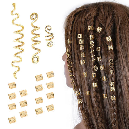 FRDTLUTHW 18-teiliges Haar-Accessoire-Set für Braids und Dreadlocks – Goldene Metall-Haarspangen und Dreadlock-Perlen (Verschiedene Stile)
