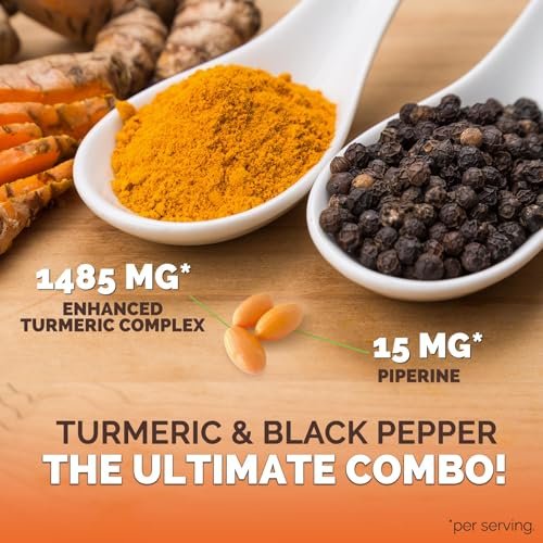 Turmeric Curcumin Komplex mit BioPerin Schwarzer Pfeffer Extrakt – Hochdosiert mit 1500 mg Curcuminoide für natürliche Gelenkunterstützung – Antioxidans Kräuterergänzung für Frauen & Männer, Non-GMO – 60 Softgels