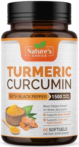 Turmeric Curcumin Komplex mit BioPerin Schwarzer Pfeffer Extrakt – Hochdosiert mit 1500 mg Curcuminoide für natürliche Gelenkunterstützung – Antioxidans Kräuterergänzung für Frauen & Männer, Non-GMO – 60 Softgels