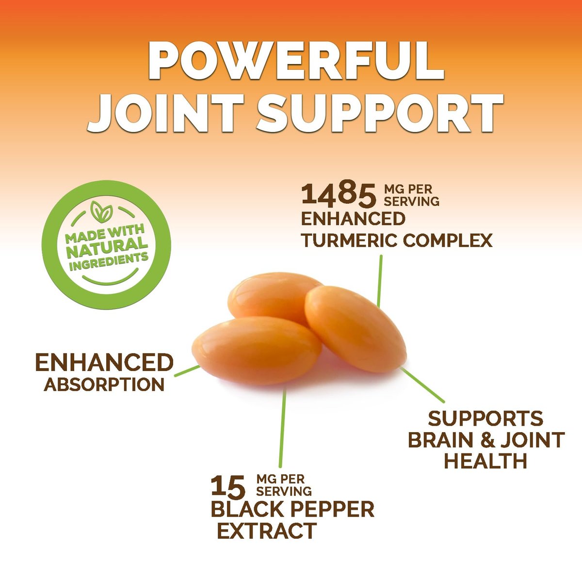 Turmeric Curcumin Komplex mit BioPerin Schwarzer Pfeffer Extrakt – Hochdosiert mit 1500 mg Curcuminoide für natürliche Gelenkunterstützung – Antioxidans Kräuterergänzung für Frauen & Männer, Non-GMO – 60 Softgels