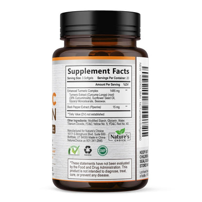 Turmeric Curcumin Komplex mit BioPerin Schwarzer Pfeffer Extrakt – Hochdosiert mit 1500 mg Curcuminoide für natürliche Gelenkunterstützung – Antioxidans Kräuterergänzung für Frauen & Männer, Non-GMO – 60 Softgels