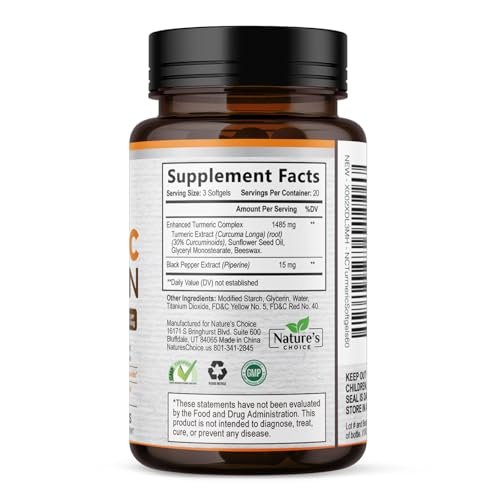 Turmeric Curcumin Komplex mit BioPerin Schwarzer Pfeffer Extrakt – Hochdosiert mit 1500 mg Curcuminoide für natürliche Gelenkunterstützung – Antioxidans Kräuterergänzung für Frauen & Männer, Non-GMO – 60 Softgels