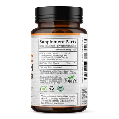 Turmeric Curcumin Komplex mit BioPerin Schwarzer Pfeffer Extrakt – Hochdosiert mit 1500 mg Curcuminoide für natürliche Gelenkunterstützung – Antioxidans Kräuterergänzung für Frauen & Männer, Non-GMO – 60 Softgels
