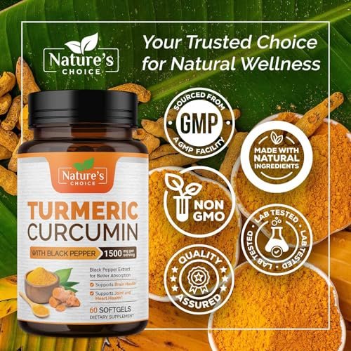 Turmeric Curcumin Komplex mit BioPerin Schwarzer Pfeffer Extrakt – Hochdosiert mit 1500 mg Curcuminoide für natürliche Gelenkunterstützung – Antioxidans Kräuterergänzung für Frauen & Männer, Non-GMO – 60 Softgels