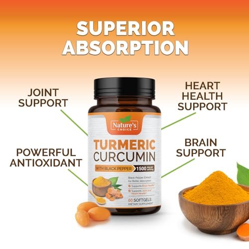 Turmeric Curcumin Komplex mit BioPerin Schwarzer Pfeffer Extrakt – Hochdosiert mit 1500 mg Curcuminoide für natürliche Gelenkunterstützung – Antioxidans Kräuterergänzung für Frauen & Männer, Non-GMO – 60 Softgels