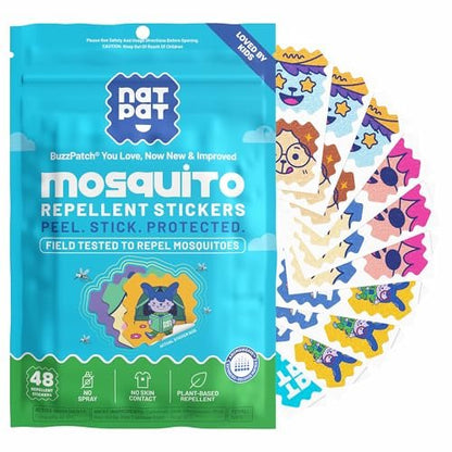 NATPAT Buzz Patch Mückenpflaster für Kinder – 48 Stück, pflanzlich, ungiftig, mit Citronella-Öl, DEET-frei