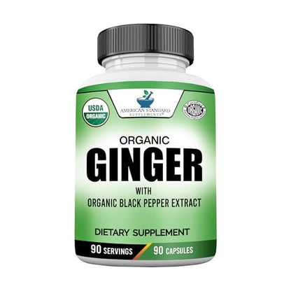 American Standard Supplements Bio Ingwer Extrakt mit Bio Schwarzer Pfeffer Extrakt, Vegan, Glutenfrei, Nicht-GVO, 90 Kapseln, 90 Portionen