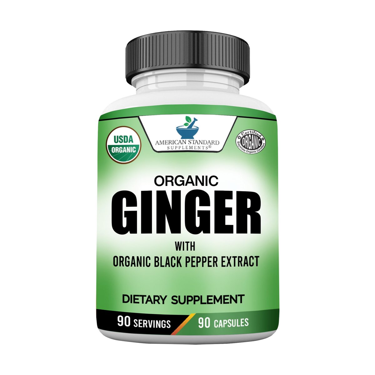 American Standard Supplements Bio Ingwer Extrakt mit Bio Schwarzer Pfeffer Extrakt, Vegan, Glutenfrei, Nicht-GVO, 90 Kapseln, 90 Portionen