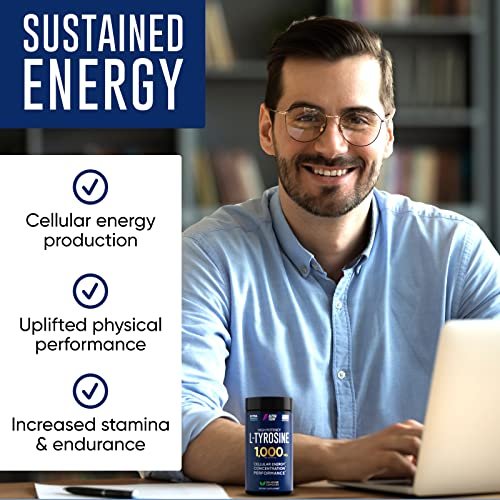 Alpha Flow L-Tyrosin 1000mg Kapseln - Natürlicher Fokus- und Energie-Booster - Nicht-GVO & Glutenfrei - Vegan - 150 Kapseln (500mg x 2 pro Portion)