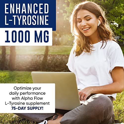 Alpha Flow L-Tyrosin 1000mg Kapseln - Natürlicher Fokus- und Energie-Booster - Nicht-GVO & Glutenfrei - Vegan - 150 Kapseln (500mg x 2 pro Portion)