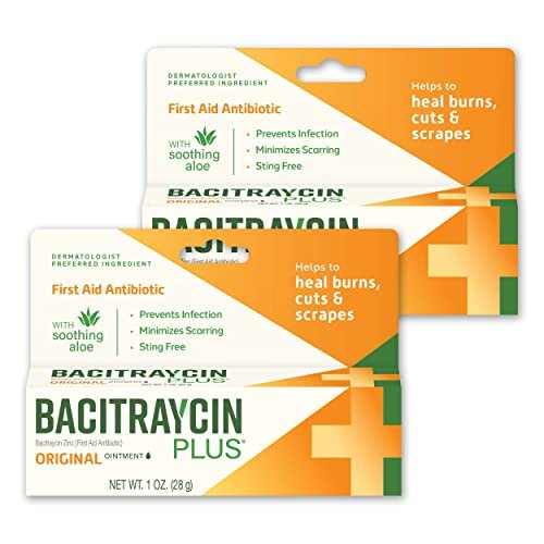 Bacitraycin Plus Erste-Hilfe-Antibiotikum-Salbe – Wundheilungssalbe für kleine Schnitte, Schürfwunden und Verbrennungen mit Bacitracin Zink und feuchtigkeitsspendender Aloe Vera, Original, 1 oz, 2er-Pack