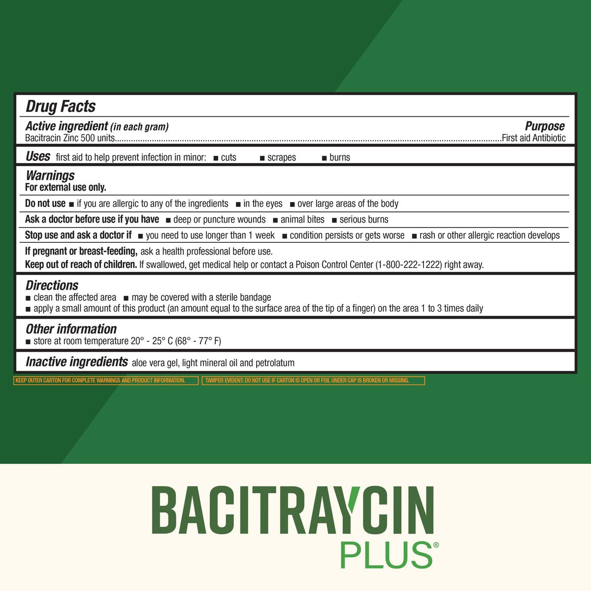 Bacitraycin Plus Erste-Hilfe-Antibiotikum-Salbe – Wundheilungssalbe für kleine Schnitte, Schürfwunden und Verbrennungen mit Bacitracin Zink und feuchtigkeitsspendender Aloe Vera, Original, 1 oz, 2er-Pack