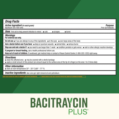 Bacitraycin Plus Erste-Hilfe-Antibiotikum-Salbe – Wundheilungssalbe für kleine Schnitte, Schürfwunden und Verbrennungen mit Bacitracin Zink und feuchtigkeitsspendender Aloe Vera, Original, 1 oz, 2er-Pack