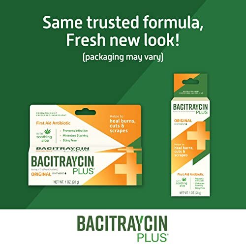 Bacitraycin Plus Erste-Hilfe-Antibiotikum-Salbe – Wundheilungssalbe für kleine Schnitte, Schürfwunden und Verbrennungen mit Bacitracin Zink und feuchtigkeitsspendender Aloe Vera, Original, 1 oz, 2er-Pack