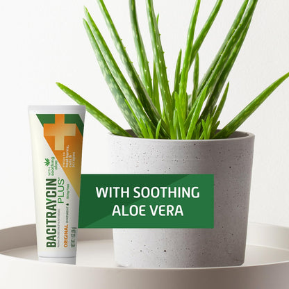 Bacitraycin Plus Erste-Hilfe-Antibiotikum-Salbe – Wundheilungssalbe für kleine Schnitte, Schürfwunden und Verbrennungen mit Bacitracin Zink und feuchtigkeitsspendender Aloe Vera, Original, 1 oz, 2er-Pack