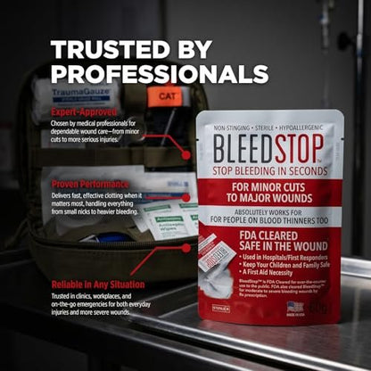 BleedStop™ Blutstillendes Pulver für Blutgerinnung, Traumakit, für Patienten mit Blutverdünnern, Camping-Sicherheit und Überlebensausrüstung für mittelschwere bis schwere blutende Wunden oder Nasenbluten – 4 Beutel à 15 g
