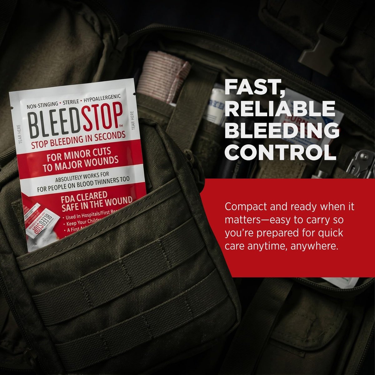 BleedStop™ Blutstillendes Erste-Hilfe-Pulver für die Blutgerinnung, Trauma-Kit, Blutverdünner-Patienten, Camping-Sicherheit und Überlebensausrüstung für mittelschwere bis starke Blutungen oder Nasenbluten 5er Pack 15g