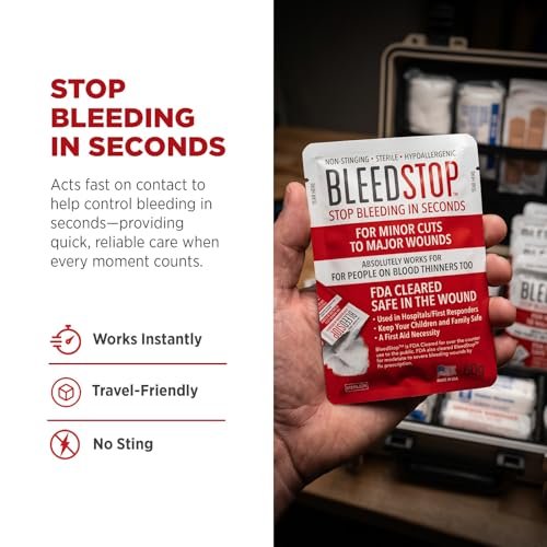 BleedStop™ Blutstillendes Pulver für Blutgerinnung, Traumakit, für Patienten mit Blutverdünnern, Camping-Sicherheit und Überlebensausrüstung für mittelschwere bis schwere blutende Wunden oder Nasenbluten – 4 Beutel à 15 g