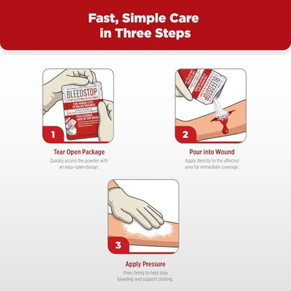 BleedStop™ Blutstillendes Pulver für Blutgerinnung, Traumakit, für Patienten mit Blutverdünnern, Camping-Sicherheit und Überlebensausrüstung für mittelschwere bis schwere blutende Wunden oder Nasenbluten – 4 Beutel à 15 g