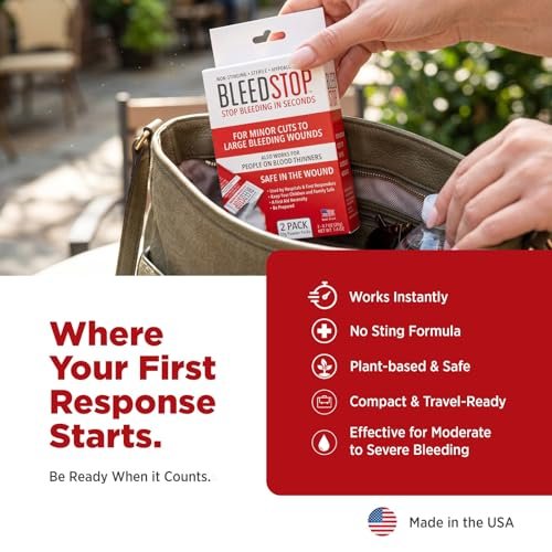 BleedStop™ Blutstillendes Pulver für Blutgerinnung, Traumakit, für Patienten mit Blutverdünnern, Camping-Sicherheit und Überlebensausrüstung für mittelschwere bis schwere blutende Wunden oder Nasenbluten – 4 Beutel à 15 g