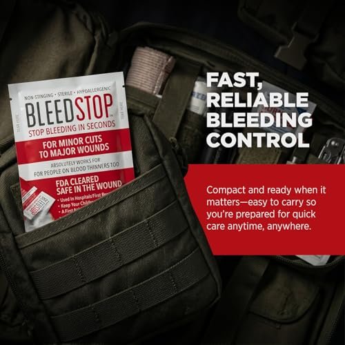 BleedStop™ Blutstillendes Pulver für Blutgerinnung, Traumakit, für Patienten mit Blutverdünnern, Camping-Sicherheit und Überlebensausrüstung für mittelschwere bis schwere blutende Wunden oder Nasenbluten – 4 Beutel à 15 g
