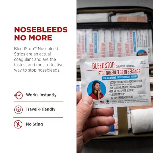 BleedStop™ Nasenbluten-Streifen – Schnell wirkender Blutstillender Schaumstoff – Hilft bei Kontakt Blut zu gerinnen – Nicht stechend, steril, hypoallergen für leichte bis starke Nasenbluten