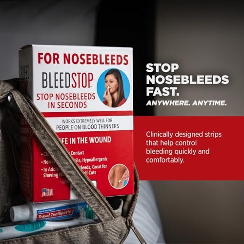 BleedStop™ Nasenbluten-Streifen – Schnell wirkender Blutstillender Schaumstoff – Hilft bei Kontakt Blut zu gerinnen – Nicht stechend, steril, hypoallergen für leichte bis starke Nasenbluten