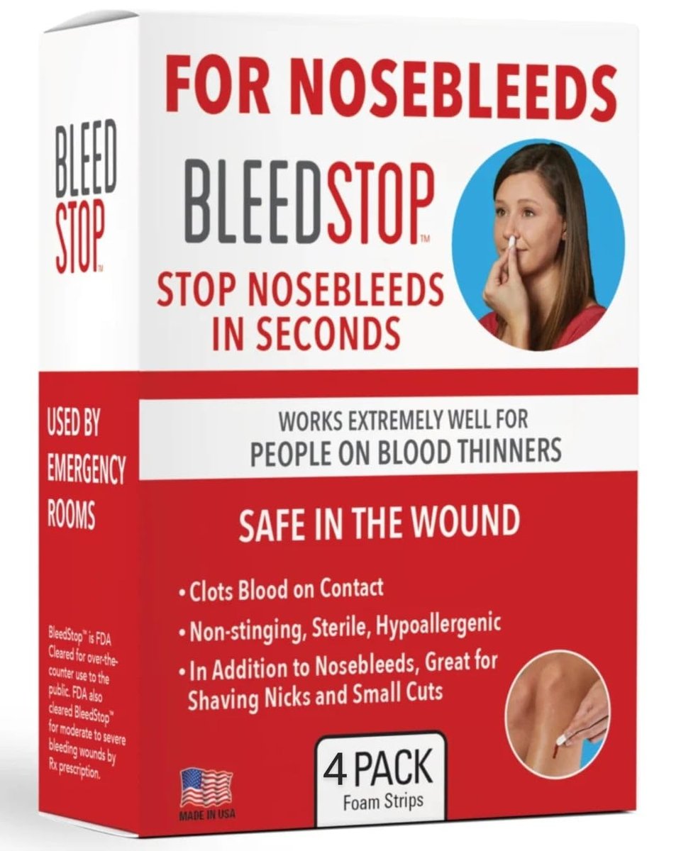 BleedStop™ Nasenbluten-Streifen – Schnell wirkender Blutstillender Schaumstoff – Hilft bei Kontakt Blut zu gerinnen – Nicht stechend, steril, hypoallergen für leichte bis starke Nasenbluten