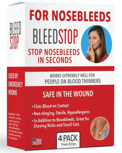 BleedStop™ Nasenbluten-Streifen – Schnell wirkender Blutstillender Schaumstoff – Hilft bei Kontakt Blut zu gerinnen – Nicht stechend, steril, hypoallergen für leichte bis starke Nasenbluten