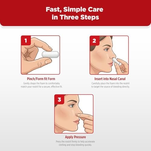 BleedStop™ Nasenbluten-Streifen – Schnell wirkender Blutstillender Schaumstoff – Hilft bei Kontakt Blut zu gerinnen – Nicht stechend, steril, hypoallergen für leichte bis starke Nasenbluten
