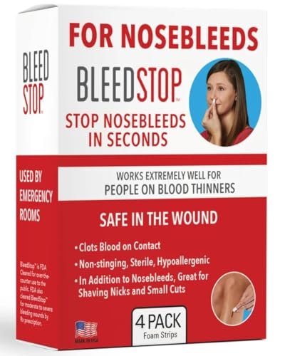 BleedStop™ Nasenbluten-Streifen – Schnell wirkender Blutstillender Schaumstoff – Hilft bei Kontakt Blut zu gerinnen – Nicht stechend, steril, hypoallergen für leichte bis starke Nasenbluten