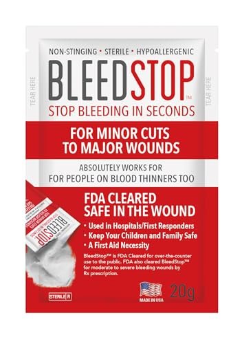 BleedStop™ Erste-Hilfe-Pulver zur Blutstillung, Trauma-Kit, für Patienten mit Blutverdünnern, Camping-Sicherheit und Überlebensausrüstung für mittelschwere bis schwere blutende Wunden oder Nasenbluten – 2 (20g) Beutel