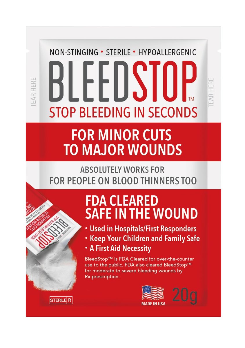 BleedStop™ Erste-Hilfe-Pulver zur Blutstillung, Trauma-Kit, für Patienten mit Blutverdünnern, Camping-Sicherheit und Überlebensausrüstung für mittelschwere bis schwere blutende Wunden oder Nasenbluten – 2 (20g) Beutel