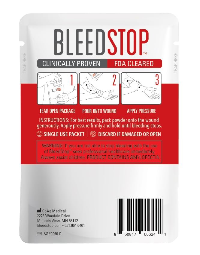 BleedStop™ Erste-Hilfe-Pulver zur Blutgerinnung, Trauma-Set, für Patienten mit Blutverdünnern, Camping-Sicherheit und Überlebensausrüstung für mittelschwere bis schwere Blutungen oder Nasenbluten – 1 Beutel (60 g)