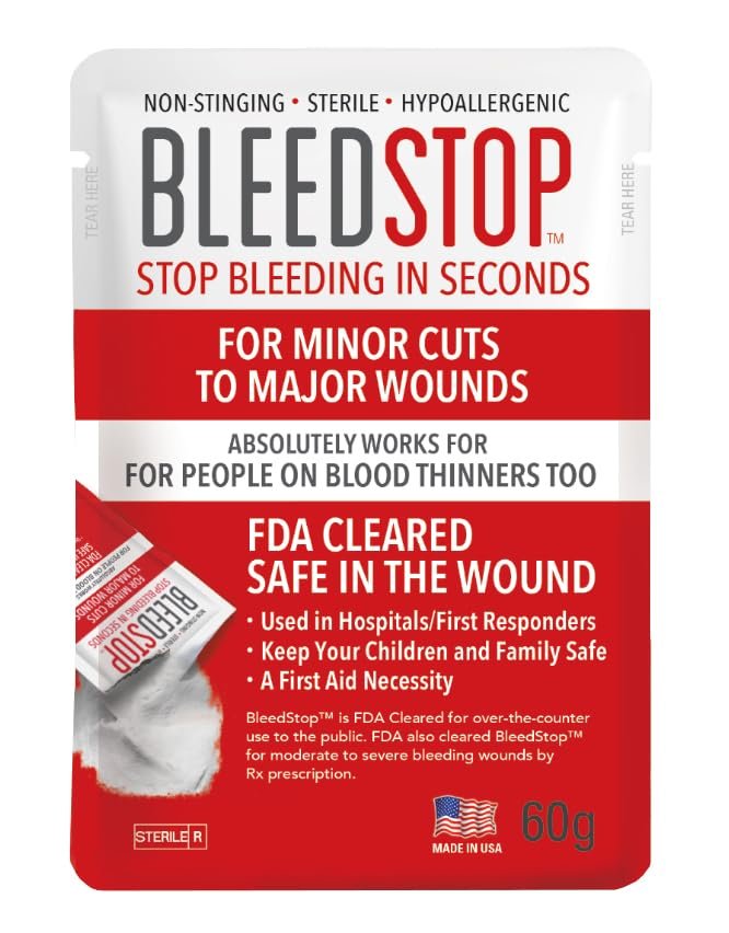 BleedStop™ Erste-Hilfe-Pulver zur Blutgerinnung, Trauma-Set, für Patienten mit Blutverdünnern, Camping-Sicherheit und Überlebensausrüstung für mittelschwere bis schwere Blutungen oder Nasenbluten – 1 Beutel (60 g)