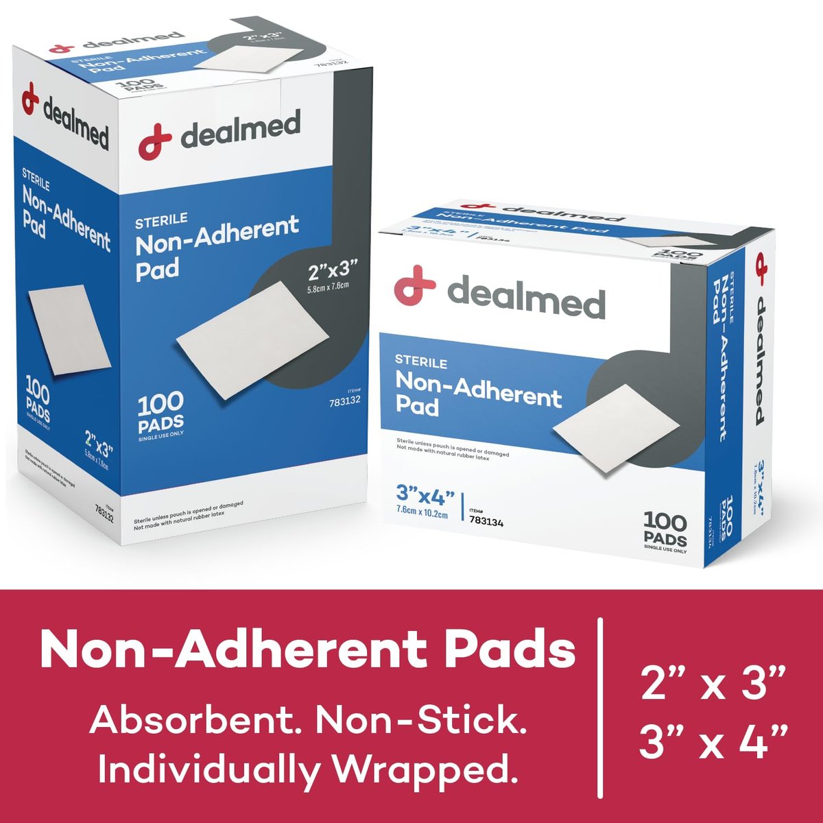 Dealmed Sterile Non-Adherent 2" x 3" Mullkompressen – 100 Stück, hochsaugfähig, nicht klebend, schmerzfreier Verbandwechsel