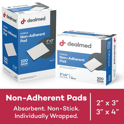 Dealmed Sterile Non-Adherent 2" x 3" Mullkompressen – 100 Stück, hochsaugfähig, nicht klebend, schmerzfreier Verbandwechsel