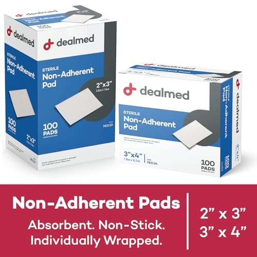 Dealmed Sterile Non-Adherent 2" x 3" Mullkompressen – 100 Stück, hochsaugfähig, nicht klebend, schmerzfreier Verbandwechsel