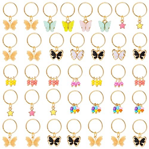 WILLBOND 18-teiliger bunter Schmetterlings-Haarschmuck für Zöpfe – Goldene Haarringe und Clips für Dreadlocks – Damen-Schmuck und Sommeraccessoires (Klassischer Stil)