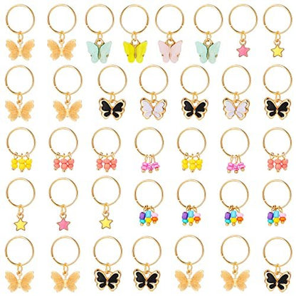 WILLBOND 18-teiliger bunter Schmetterlings-Haarschmuck für Zöpfe – Goldene Haarringe und Clips für Dreadlocks – Damen-Schmuck und Sommeraccessoires (Klassischer Stil)