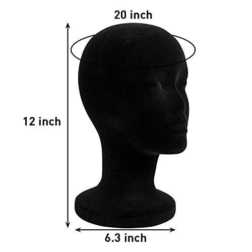 Foraineam 2er-Pack Schwarze Schaumstoff-Perückenkopf, 30 cm Weiblicher Manikin-Schaumkopf, Perückenhalter für Hüte, Brillen, Stirnbänder, Haarverlängerungen
