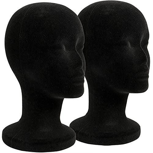 Foraineam 2er-Pack Schwarze Schaumstoff-Perückenkopf, 30 cm Weiblicher Manikin-Schaumkopf, Perückenhalter für Hüte, Brillen, Stirnbänder, Haarverlängerungen