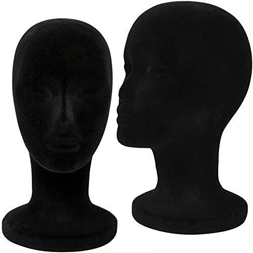 Foraineam 2er-Pack Schwarze Schaumstoff-Perückenkopf, 30 cm Weiblicher Manikin-Schaumkopf, Perückenhalter für Hüte, Brillen, Stirnbänder, Haarverlängerungen