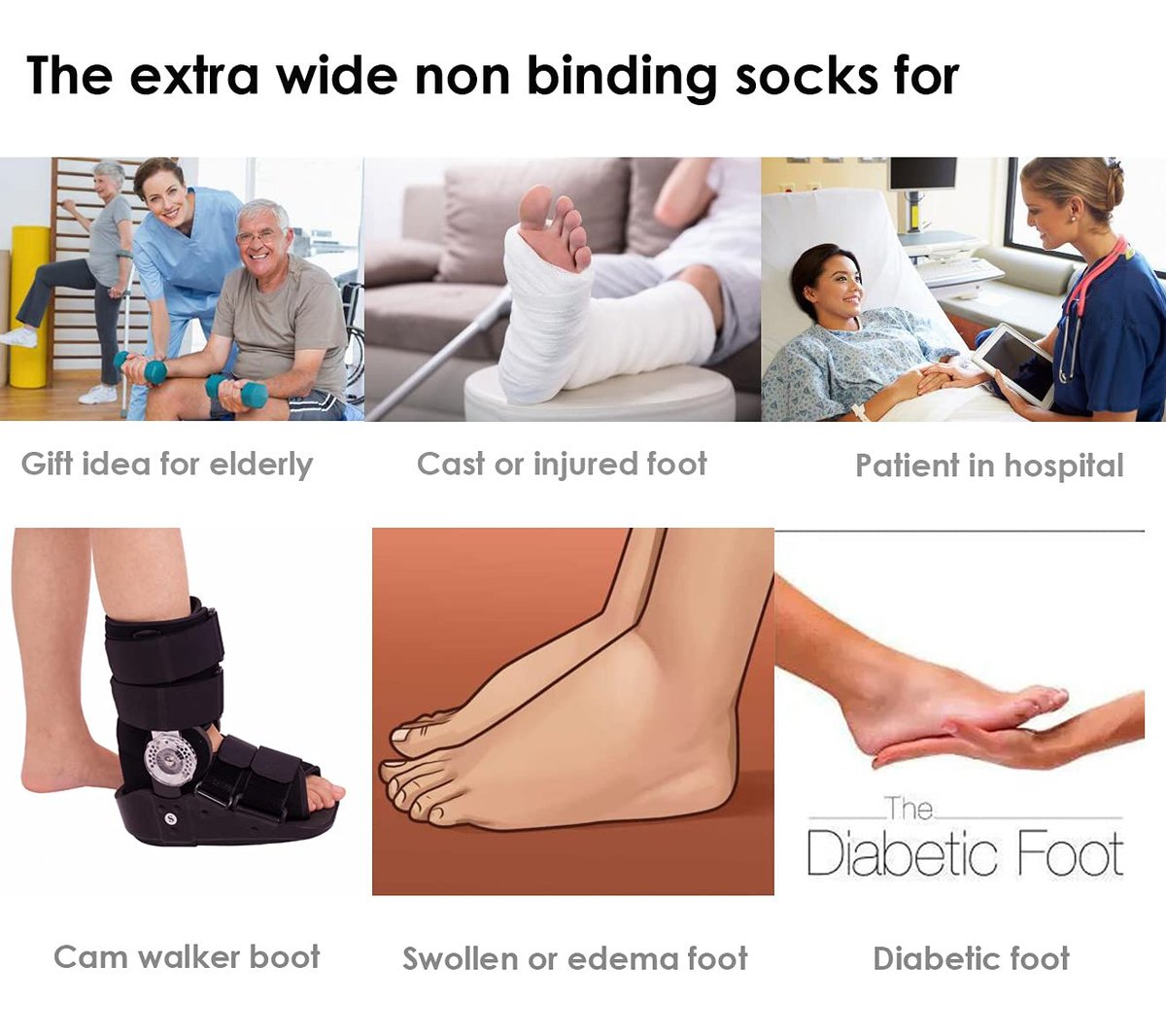 CIRZUEX Extrawide Socken für Lymphödem, geschwollene Füße und Beine, bariatrische Socken, Gipsverband-Socken, diabetische, nicht einschnürende Neuropathie-Schwellungen, Damen und Herren, 2 Paar
