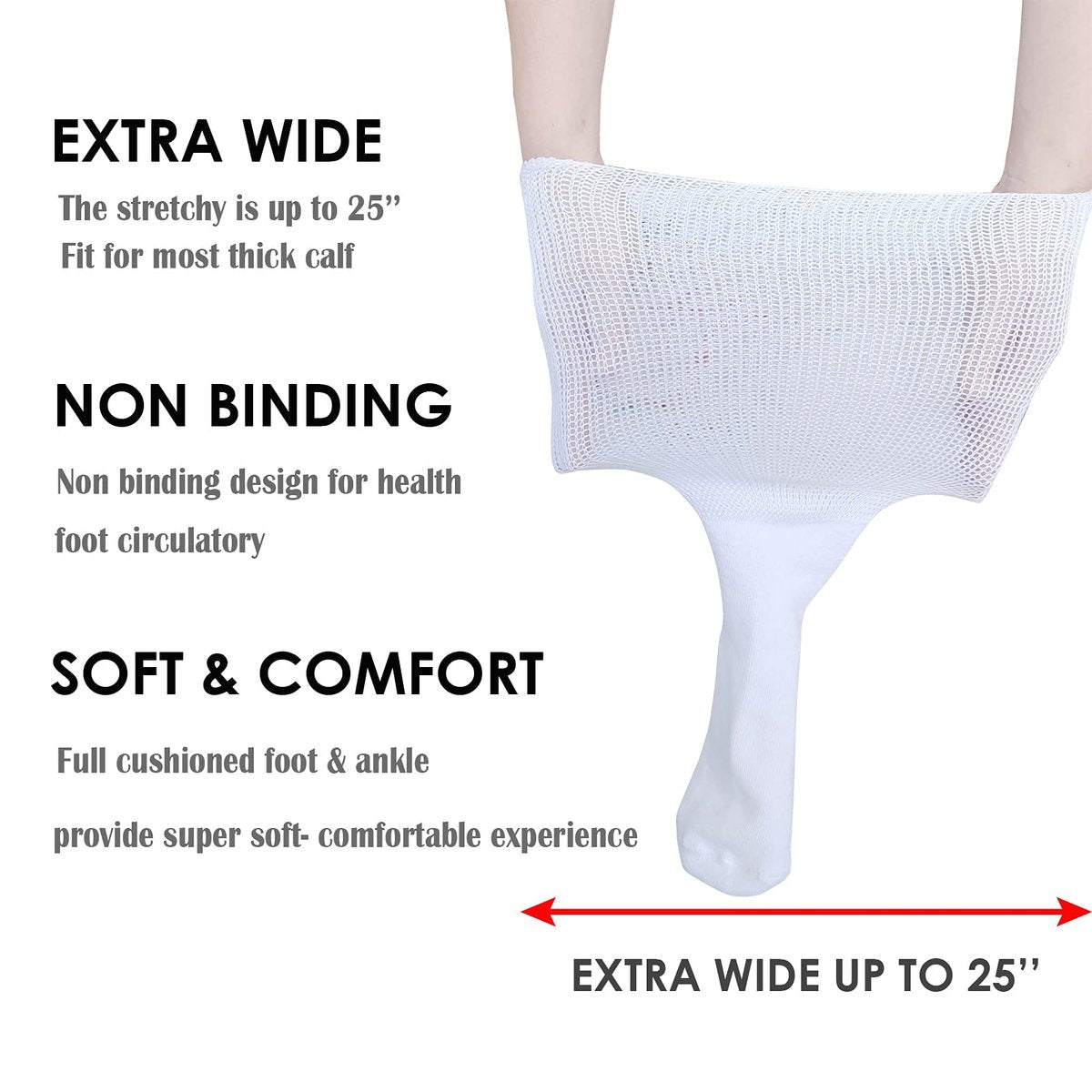 CIRZUEX Extrawide Socken für Lymphödem, geschwollene Füße und Beine, bariatrische Socken, Gipsverband-Socken, diabetische, nicht einschnürende Neuropathie-Schwellungen, Damen und Herren, 2 Paar