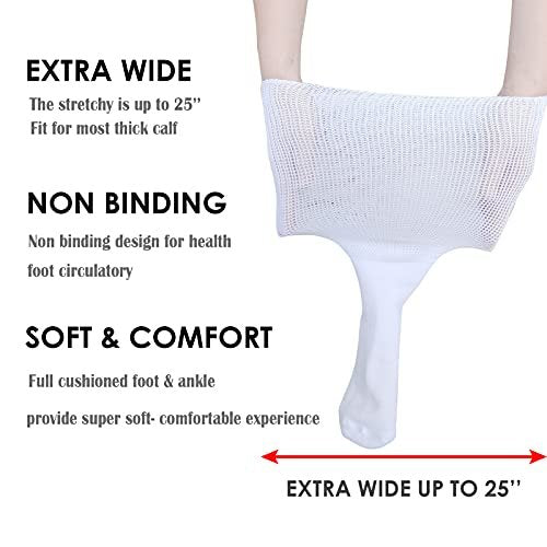 CIRZUEX Extrawide Socken für Lymphödem, geschwollene Füße und Beine, bariatrische Socken, Gipsverband-Socken, diabetische, nicht einschnürende Neuropathie-Schwellungen, Damen und Herren, 2 Paar