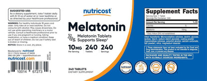 Nutricost Melatonin 10mg, 240 Tabletten – 10mg pro Portion, Non-GMO, Glutenfrei