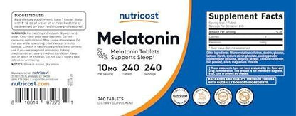 Nutricost Melatonin 10mg, 240 Tabletten – 10mg pro Portion, Non-GMO, Glutenfrei