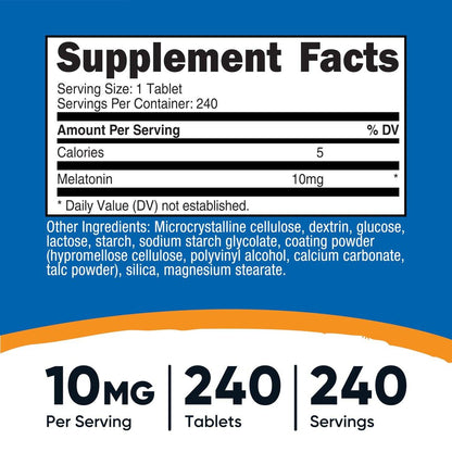 Nutricost Melatonin 10mg, 240 Tabletten – 10mg pro Portion, Non-GMO, Glutenfrei